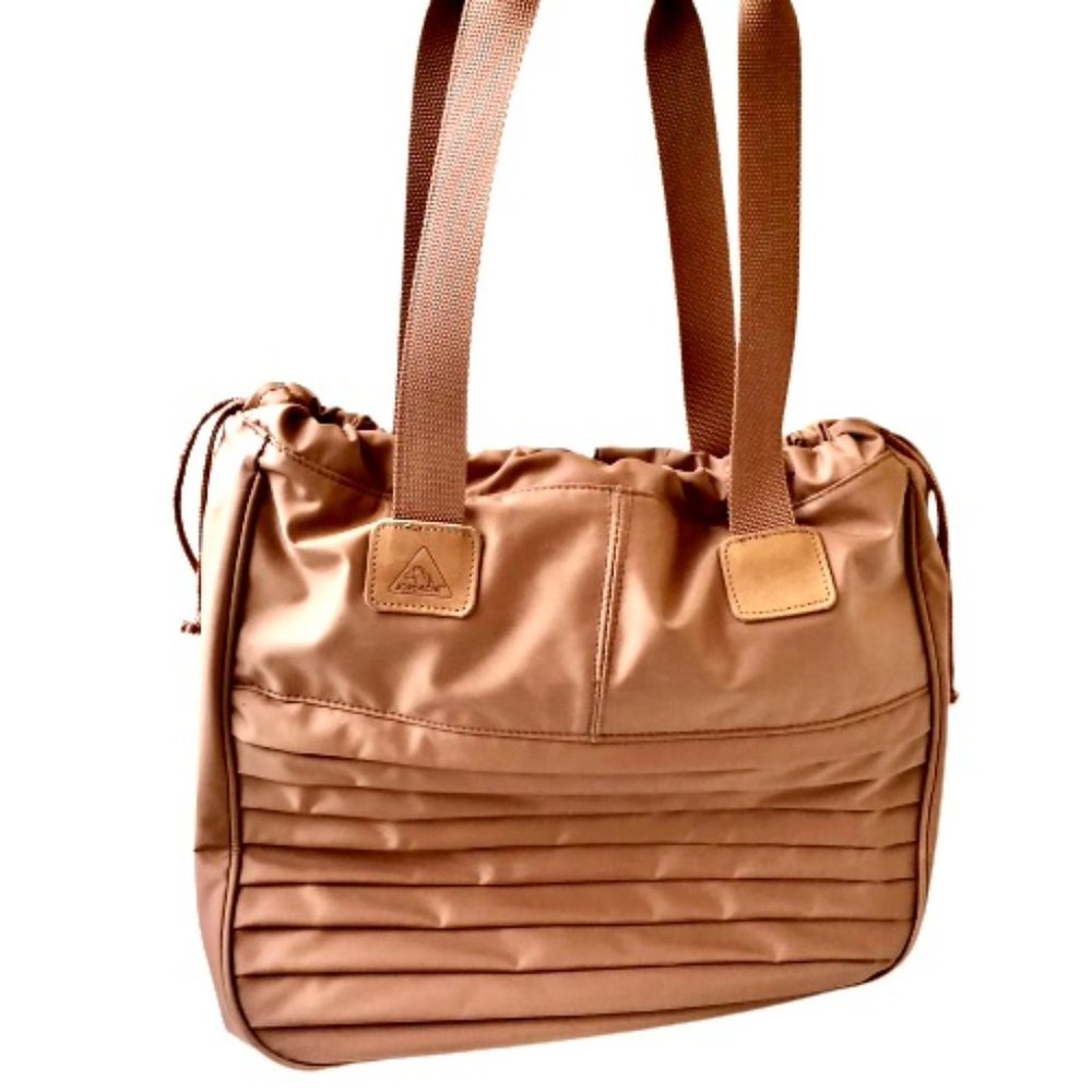 Vintage Nylon Packable Travel Tote Shopper Bag Double Handles Drawstring